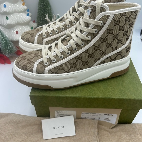 Gucci Beige and White High-Top platform Sneakers size 11 made in Italy - Picture 5 of 10